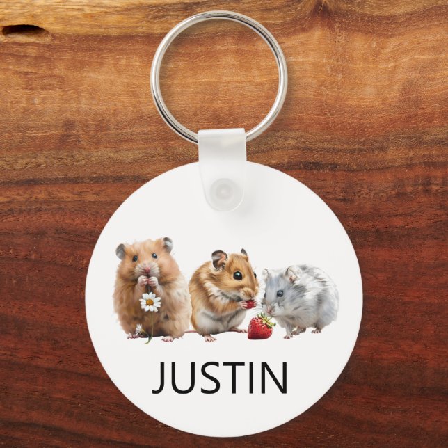 Watercolor Hamster Pet Lover Monogram  Keychain (Front)