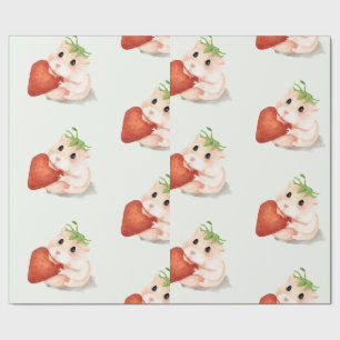 WATERCOLOR HAMSTER WITH STRAWBERRY WRAPPING PAPER