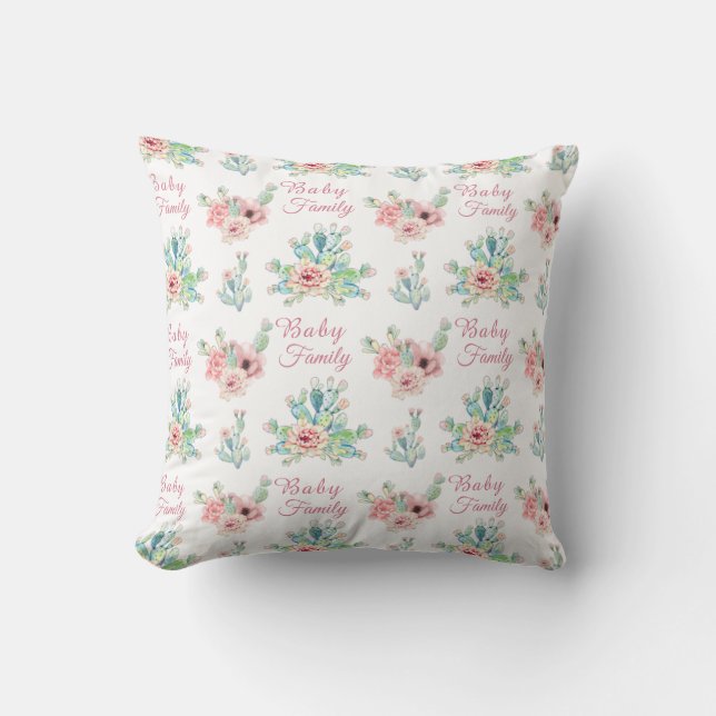 Watercolor Hand Draw Exotic Cacti Set Throw Pillow (Front)