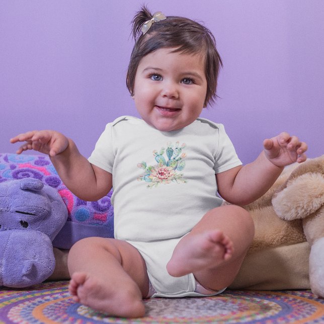 Watercolor Hand Draw Exotic Cacti With Flowers Baby Bodysuit (Creator Uploaded)