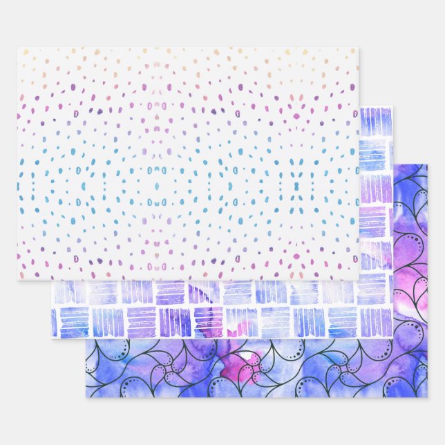 Watercolor Hand Drawn abstract square circle Wrapping Paper Sheets (Set)