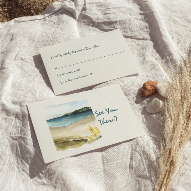 Watercolor Hand Drawn Beach Retro Unique Wedding   RSVP Card (Creator Uploaded)