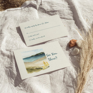 Watercolor Hand Drawn Beach Retro Unique Wedding RSVP Card