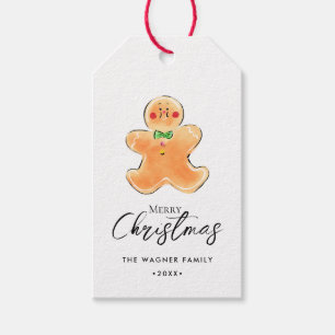 Watercolor Hand Drawn Christmas Gingerbread Gift Tags