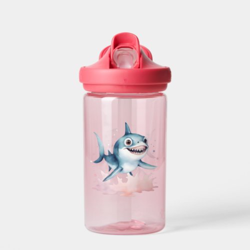 Watercolor Hand Drawn Cute Playful Baby Shark Water Bottle