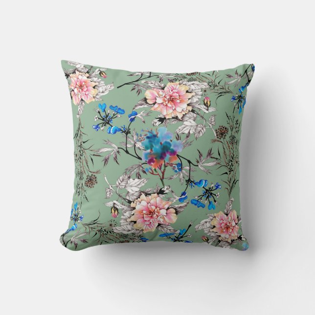 Watercolor hand drawn seamless pattern with beauti throw pillow (Front)