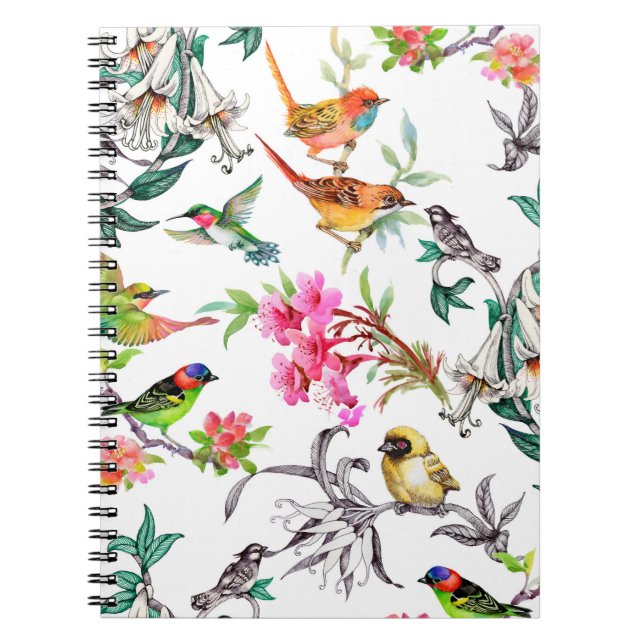 Watercolor hand drawn seamless pattern with tropic notebook (Front)