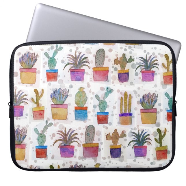 Watercolor hand paint cactus pattern laptop sleeve (Front)