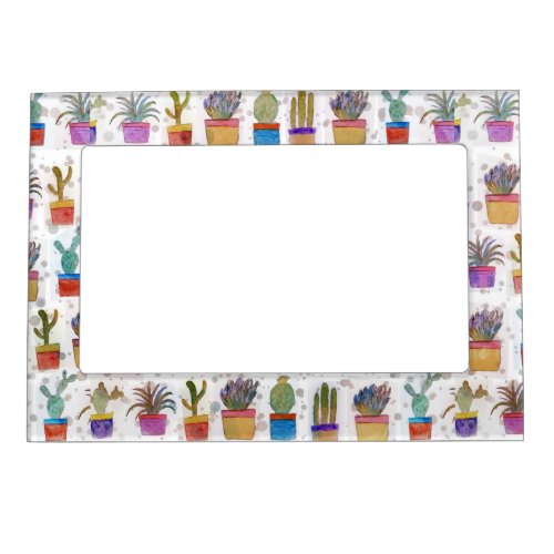 Watercolor hand paint cactus pattern magnetic photo frame