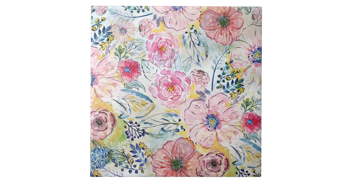 Watercolor Hand Paint Floral Design Ceramic Tile Zazzle Com