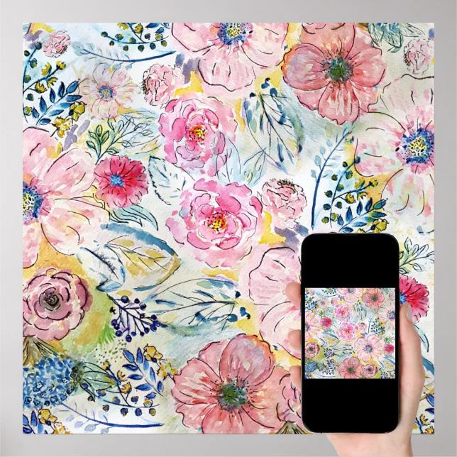 Watercolor hand paint floral design poster Zazzle