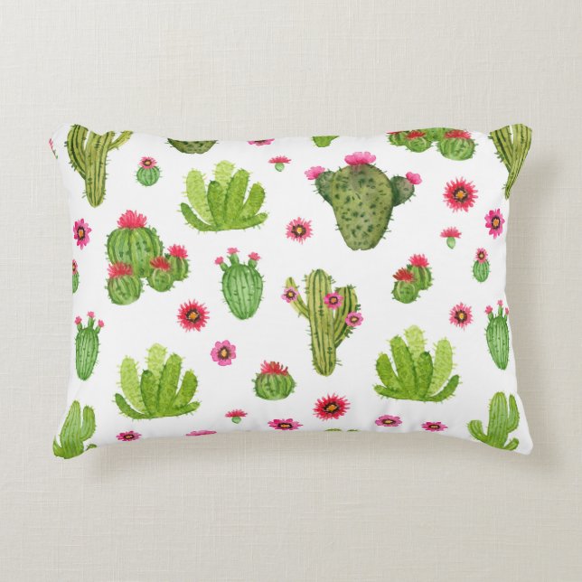 Watercolor hand painted cactus seamless pattern accent pillow (Front)