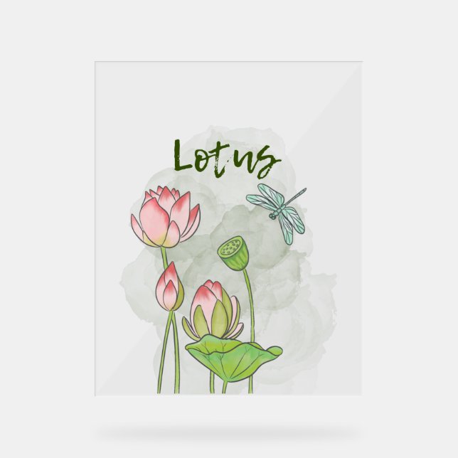 Watercolor Hand-painted Pink Lotus Blooming Acrylic Sign (Front)
