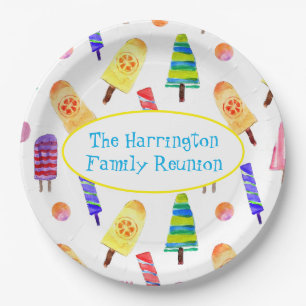 Watercolor Hand-Painted Popsicles Summer Party Paper Plates