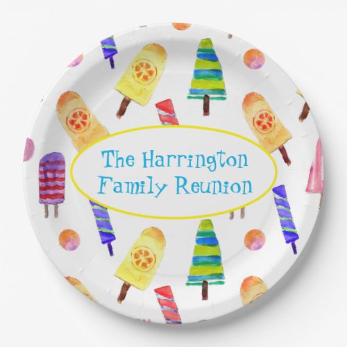 Watercolor Hand_Painted Popsicles Summer Party Paper Plates