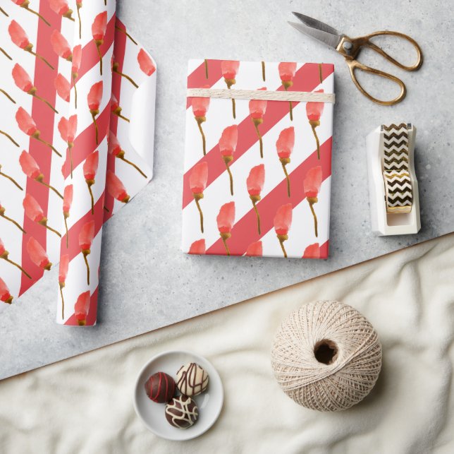 Watercolor Hand Painted Red Poppy Floral Wrapping Paper (Crafts)