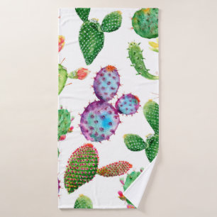 Watercolor hand painted tropical cactus. Seamless Bath Towel