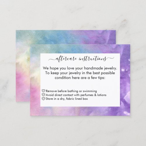 Watercolor Handmade Jewelry Business Aftercare Bus Business Card