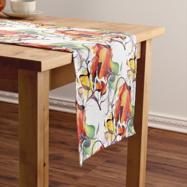Watercolor Handpainted Exquisite Delicate Flowers Long Table Runner (In Situ)