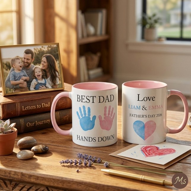 Watercolor Handprint Best Dad Hands Down Cute Mug (Creator Uploaded)