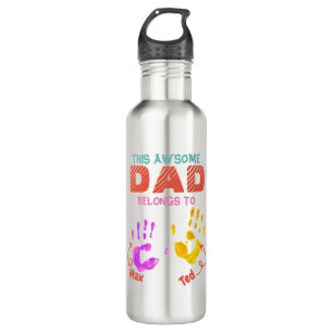 Watercolor Handprinted Father Dad Son Child Gift Stainless Steel Water Bottle