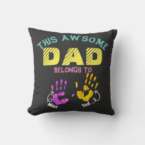 Watercolor Handprinted Father Dad Son Child Gift Throw Pillow