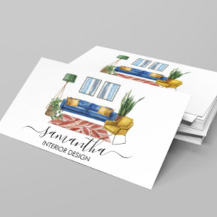 Watercolor Handwritten Calligraphy Interior Design Business Card