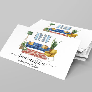 Watercolor Handwritten Calligraphy Interior Design Business Card by ColorFlowCreations at Zazzle