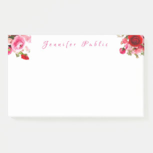 Watercolor Handwritten Name Text Roses Floral Post-it Notes