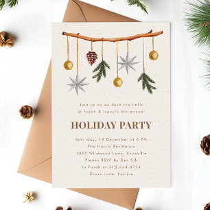 Watercolor Hanging Decorations Holiday Party Invitation