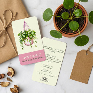 Watercolor Hanging Plant Pink and Cream Business Card