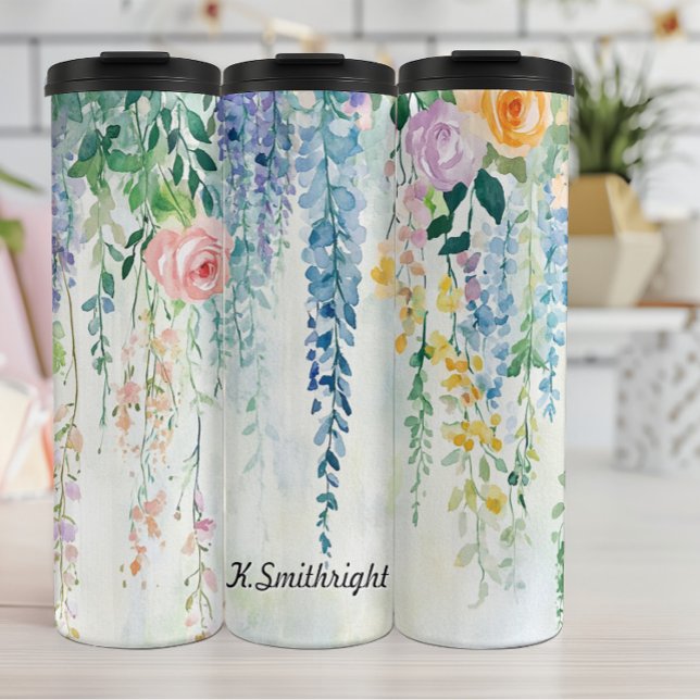 Watercolor Hanging Plants with Flowers Thermal Tumbler (Creator Uploaded)