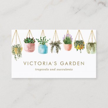 Watercolor Hanging Potted Houseplants Nursery Business Card
