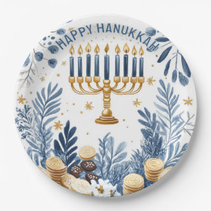 Watercolor Hanukkah Celebration Paper Plates