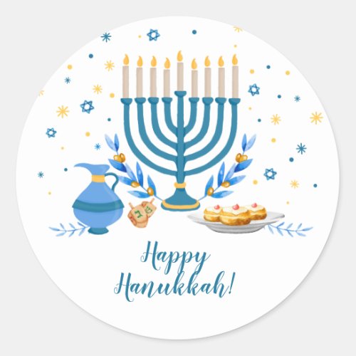 Watercolor Hanukkah Holiday Classic Round Sticker