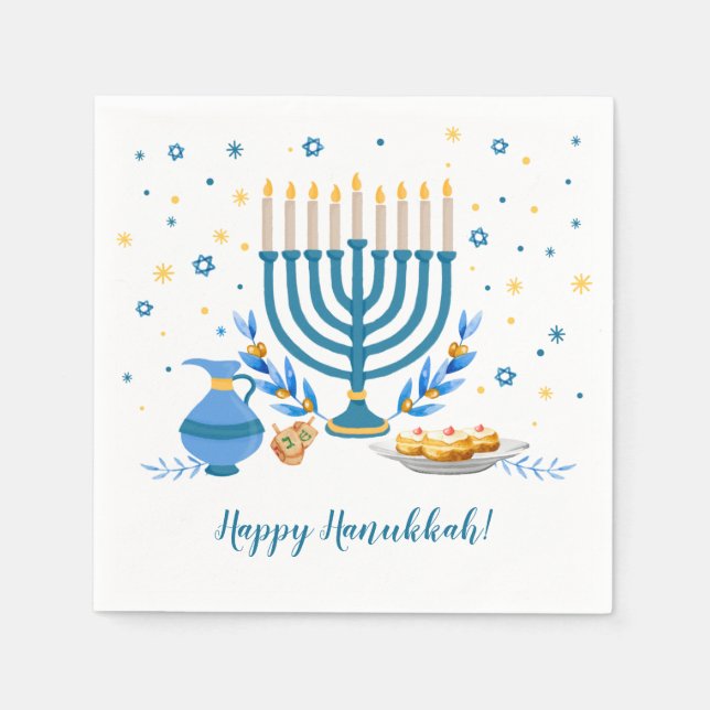 Watercolor Hanukkah Holiday Napkins (Front)