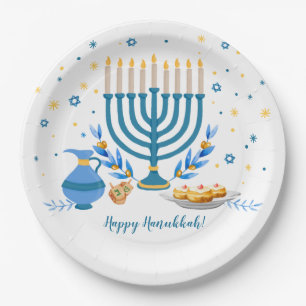 Watercolor Hanukkah Holiday Paper Plates