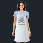Watercolor Hanukkah Menorah Holiday Apron<br><div class="desc">A Hanukkah scene with a menorah,  sufganiyot (doughnuts),  dreidels,  and olive branches is rendered in a watercolor effect on this Chanukah apron. Great for every night of Hanukkah. Available with matching products.</div>