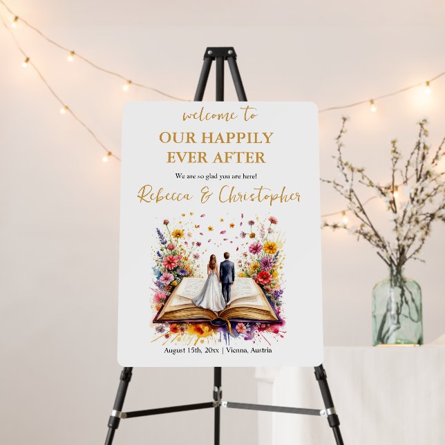 Watercolor Happily Ever After Welcome Foam Board (In Situ (Stand))