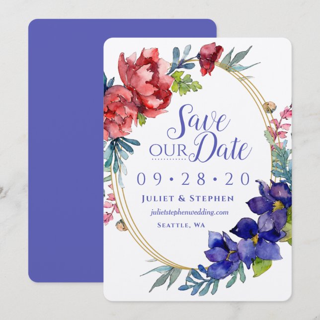 Watercolor Happiness Wedding | Save Our Date Invitation (Front/Back)