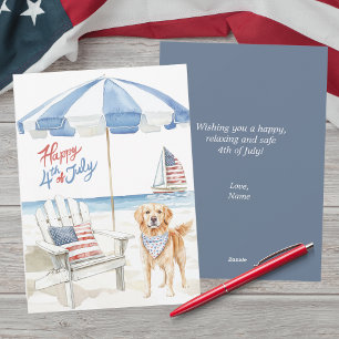Watercolor Happy 4th of July Beach Patriotic Dog Holiday Card