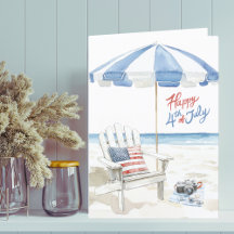 Watercolor Happy 4th of July Beach Scene Blank