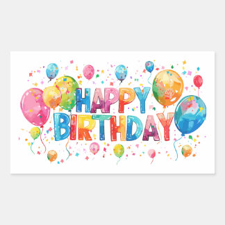 Watercolor Happy Birthday Rectangular Sticker