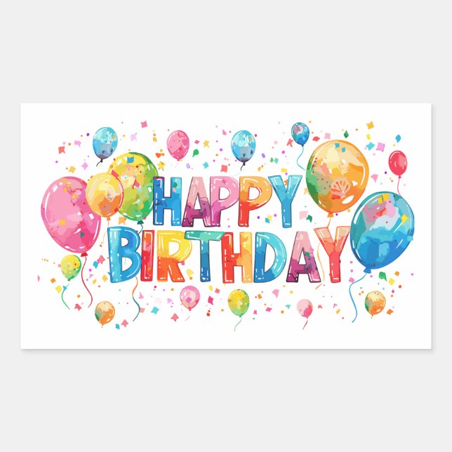 Watercolor Happy Birthday Rectangular Sticker (Front)