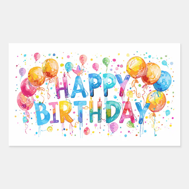 Watercolor Happy Birthday Rectangular Sticker | Zazzle