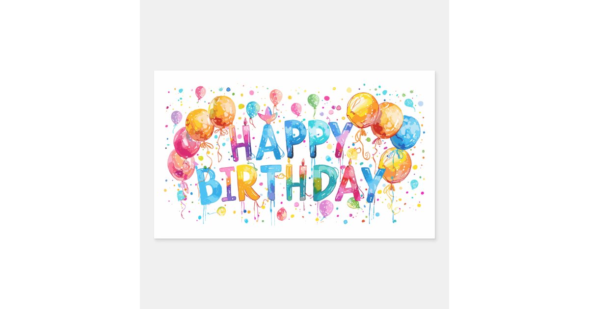 Birthday Sticker Rectangular Watercolor Happy Birthday Rectangular Sticker | Zazzle