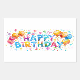 Watercolor Happy Birthday Rectangular Sticker