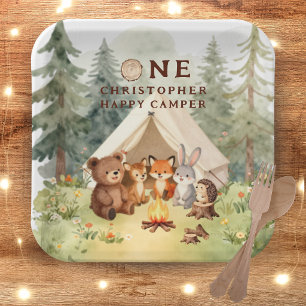 Watercolor Happy Camper 1st Birthday Paper Plates