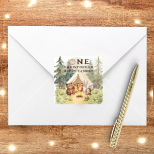 Watercolor Happy Camper 1st Birthday Square Sticker