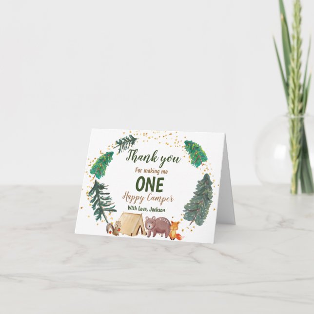 Watercolor Happy Camper Birthday Thank you Card  (Front)